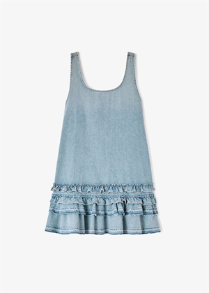 Lightweight denim frill mini kjole Light Blue Vintage A1030531Ganni 